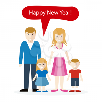 Americans or English congratulation Happy New Year. Celebration national, greeting and cheerful, traditional language and family wish speech bubble illustration