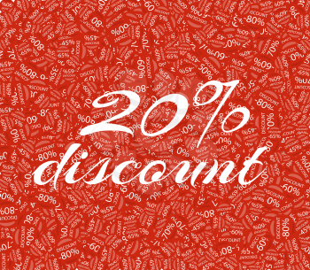 Sale labels background, end-of-season sale, discount tags percent text. Best discounts background with percent discount pattern. Red sale background. Sale banner. Percent with numbers 20