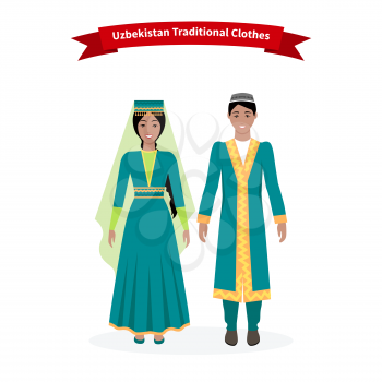 Uzbekistan traditional clothes people. Clothing hat beautiful, folk tradition, uzbek ornament, girl ethnicity, woman dress, person east and culture asian illustration