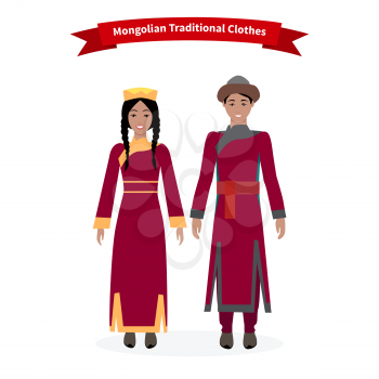 Mongolian traditional clothes people. Mongolian clothing, national asian costume for festival, man ethnicity dress, nomadic cloth, ethnic culture illustration