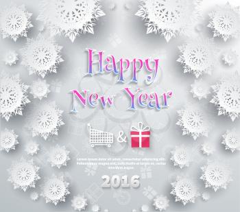Snowflakes background for winter and New Year, christmas theme. Snow, christmas, snowflake background, snowflake winter. 3D paper snowflakes. Happy New Year 2016. Silver snowflake. Snowflakes shadow
