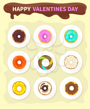 Sweet donuts set design flat food. Valentine day Doughnut, donuts coffee, donut isolated, coffee cookies, cake bakery dessert menu snack pastry, tasty. Donuts shop. Donut icon. Donuts glaze Valentine