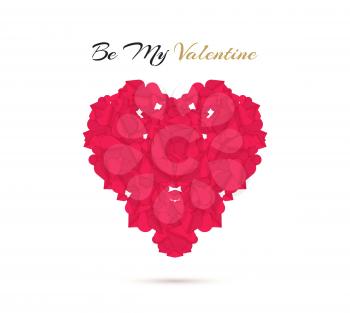 Be My Valentine. Happy valentines day and weeding element couples love. Cardboard greeting card design for Valentines Day. Be my Valentine text of hearts. Rose petals. Be my vector illustration