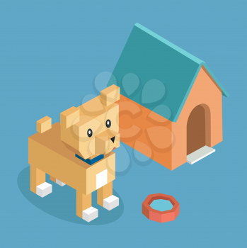Pets set icon isometric 3d design. Pet and dog, dog house and dog, animal dog, dog of pets, puppy animal, kitten character, nature domestic pets, fauna dog animal, dog vector illustration