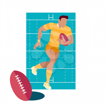 Rugby sport concept icon flat design. Game american, team and equipment, competition and recreation, play and champion, tournament or championship, winner athletic illustration. Rugby sport