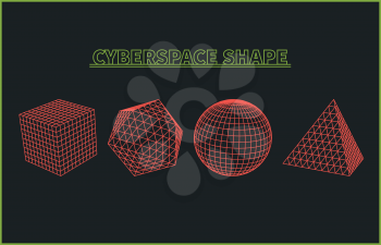 Abstract cyberspace geometric shapes. Cyberspace grid. 3d technology cyberspace grid. Technology cube square circle triangle computer graphic. Futuristic technology. Three-dimensional abstract vector