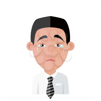Emotion avatar man crying success. Emotion and avatar, emotions faces, feelings and emotional intelligence, expression and crying face, character man emotion, success person weeps illustration