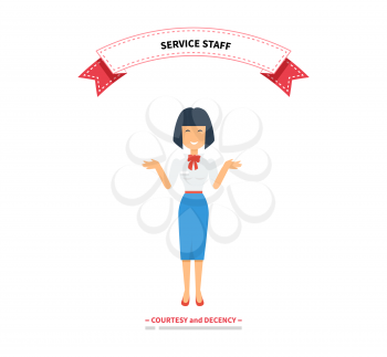 Service staff woman design flat. Service staff, woman business person, professional staff, worker service, job staff employee, profession occupation staff, uniform manager office illustration