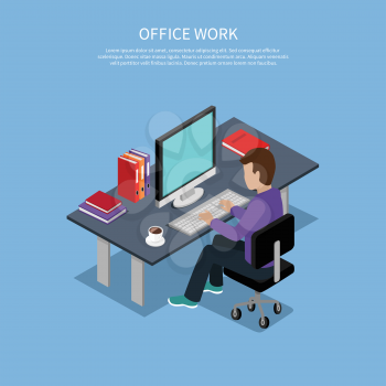 Isometric man office work interior design. 3D men in office room, business man, working men, office man, office boy,  business interior, work man, professional working businessman