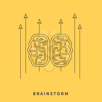 Brainstorm design concept. Brainstorm and brain, idea thinking, mind map, creative innovation, brain icon, brain power, business brainstorming, strategy brainstorm, process brainstorm thin line