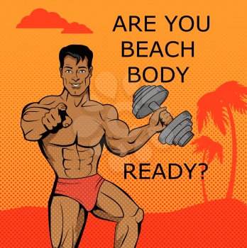 Fitness boy. Beach body ready design. Fitness and boy, body and beach, male young fitness man, summer attractive model boy, athlete fitness guy, beautiful beach body fitness man illustration