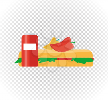 Fast food burger and drink flat design. Burger and fast food, drink and fast food, fast food restaurant, hamburger lunch, dinner sandwich, snack fast food, tasty hot dog fast food illustration