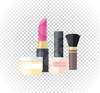 Cosmetic lipstick nail. Cosmetic beauty, makeup and cosmetic products, lipstick and nail, brush glamour cosmetic, female fashion cosmetic, bottle accessory cosmetic, glossy cosmetic illustration