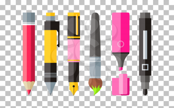 Painting tools pen pencil and marker flat design. Painting and tool, drawing tools, painting brush, paint tools, pencil and marker, pen drawing, stationery painting tools, paintbrush illustration
