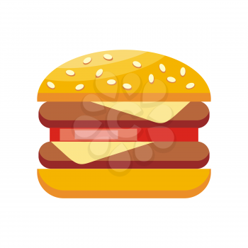 Burger hamburger isolated flat design. Burger or sandwich, fast food, food and hamburger isolated, fast hamburger, meal and snack burger, cheese and meat, lunch burger, tasty cheeseburger illustration
