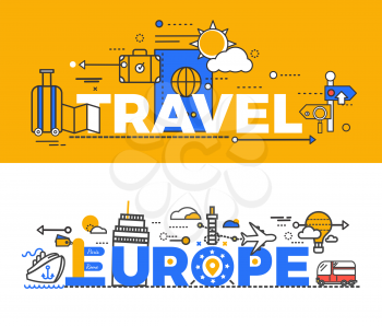 Travel europe design flat concept. Travel and europe, europe tour, tourism and building, journey and trip europe, adventure and airplane, vacation travel europe, travel europe design illustration