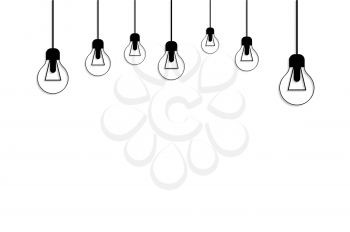Idea concept background. Glowing light bulb as inspiration concept. Light sign ideas. Vector light bulb icon. Creative idea bulb shape. New idea on white with place for text