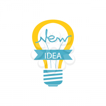 Idea concept background. Glowing yellow light bulb as inspiration concept. Light sign ideas. Vector light bulb icon. Creative idea in bulb shape. New idea logo