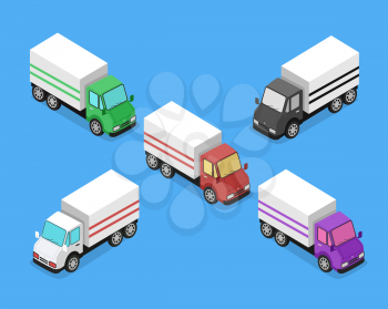 Isometric delivery lorry car icon. 3d delivery vector truck. Service van fast delivery concept. Isometric cargo vehicle van transport truck car isolated on blue background