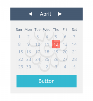 Website element calendar button. Calendar icon page, monthly date and button calendar, web interface page internet month april vector illustration