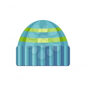Winter blue wool hat icon. Knitted winter woolen cap isolated on white background. Flat icon winter snowboard hat cap. Vector illustration