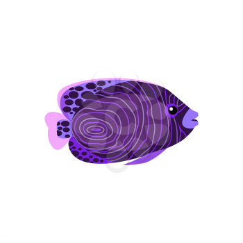 Chaetodon larvatus ocean fish icon. Beautifully painted fish living in ocean or sea with tail and fin. Creating living under water with a purple color isolated on white background. Vector illustration