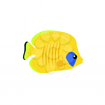 Chaetodon larvatus ocean fish icon. Beautifully painted fish living in ocean or sea with tail and fin. Creating living under water with a yellow color isolated on white background. Vector illustration