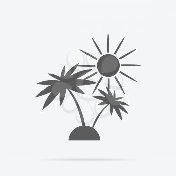 Silhouette of palm trees and sun. Icon black and white palm sunshine travel and leisure. Monochrome combination of tropical plant on a desert island. Sign or symbol exotic holiday. Vector illustration