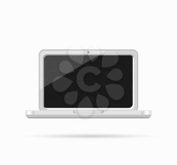 Electronic device white laptop. Computer, laptop isolated logo notebook icon. Vector illustration