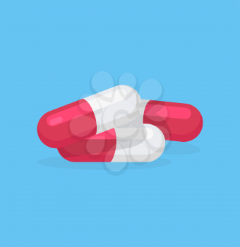 Colorful pills design flat icon. Pill and capsule, tablet isolated, medicine drugs, pharmacy and antibiotic, vitamin health and medical painkiller, care healthy vector illustration