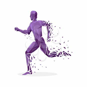 Geometric particle run dance people. Colored geometric particles in the form of people who are jumping run, tantsuyu and standing on one hand. Sport athletes. Vector illustration