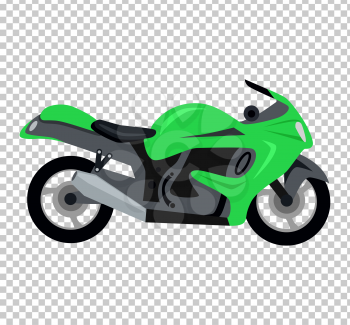 Cool motorcycle isolated. Vehicle on two wheels, biker chopper. Transport modern motorbike with power engine. Classic bike for riding in a flat style. Vector illustration