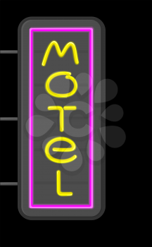 Motel sign neon retro closeup isolated on black background