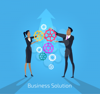 Business solution. Man and woman. Solution business team and people teamwork success. Businessman and woman idea strategy and solve problem with partnership and challenge. Vector illustration
