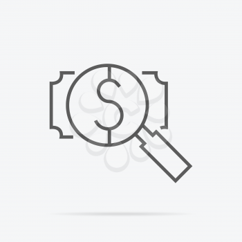 Magnifying glass for zooming dollar symbol icon. Search for investors concept. Vector illustration