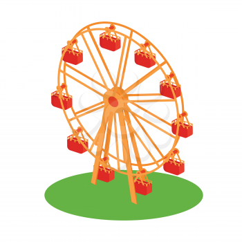 Classical retro Ferris wheel on the grass flat style design illustration. Amusement park attractions conceptual vector icon. Isolated on white background.