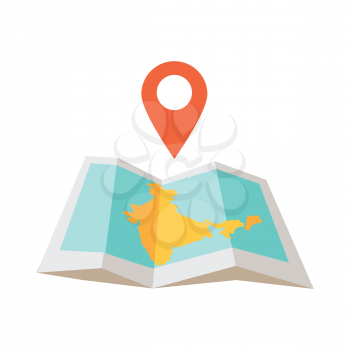 India traveling conceptual illustration. Summer vacation in exotic countries icon. Tourist journey vector. Navigation in foreign country concept. Map, checpoint in flat style design.