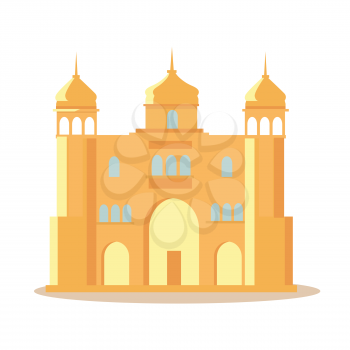 Travelling India famous historical attractions vector. Summer vacation in exotic countries concept. Indian palace in Flat Design. Acient Indian architecture illustration. Isolated on whitre.