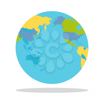 Planet Earth vector illustration. World Globe with political map. Countries silhouettes on the planet surface. Global world concept. East, West. Indochina, North America, Australia, Pacific ocean.