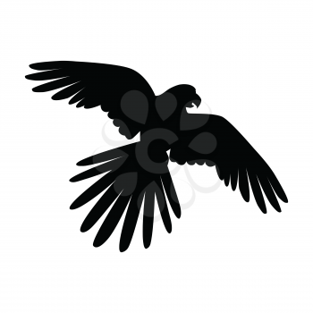 Ara parrot vector. Birds of Amazonian forests in flat design illustration. Fauna of South America. Flying black Ara parrot for icons, posters, childrens books illustrating. Isolated on white.