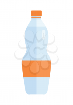 Glass or plastic bottle with beverage. Vector in flat style design. Sweet summer drinks concept. Illustration for icons, labels, prints, logo, menu design, infographics. Isolated on white background.