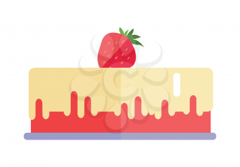 Strawberry pie vector Illustration. Flat design. Home baking. Tasty sweet fruit cake, covered glaze, with berry on top. Picture for bakery, confectionery, cafe advertising, menu, app pictogram.