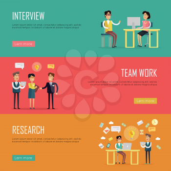 Social people teamwork concept. Concepts for business interview, strategic management, finance research, human resources. Page website template. Banner, landing page. Flat design vector illustration
