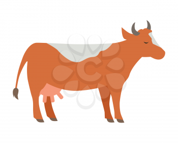 Cow illustration. Vector in flat style design. Domestic animal. Country inhabitants concept. Picture for farming, animal husbandry, milk production companies. Isolated on white background.