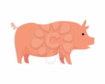 Pig illustration. Vector in flat style design. Domestic animal. Country inhabitants concept. Picture for farming, animal husbandry, meat production companies. Isolated on white background.