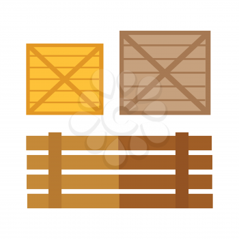 Wooden boxes vector. Flat design. Traditional containers from boards for storage and products transportation. Illustration for agricultural, shipping concepts illustrating.