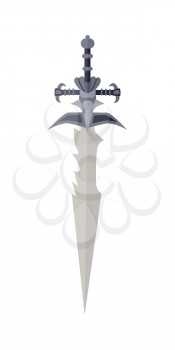 Cartoon game sword isolated on white. One-handed medieval knife. Weapon symbol icon. War concept. For computer games, mobile appliances. Part of series of game objects. Vector illustration.