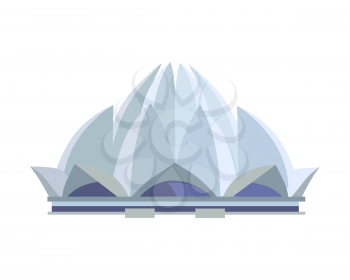 Travelling India famous historical attractions vector. Summer vacation in exotic countries concept. Lotus temple in Flat Design. Acient Indian architecture illustration. Isolated on whitre.