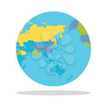 Planet Earth vector illustration. World Globe with political map. Countries silhouettes on the planet surface. Global world concept. Asia, East, India, Indochina, Australia, Indian and Pacific oceans.