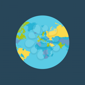 Planet Earth vector illustration. World Globe with political map. Countries silhouettes on the planet surface. Global world concept. Europe, Eurasia, Greenland, India, Africa, Middle East from space.